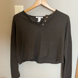 Caution To The Wind Brown long Sleeve Crop Top